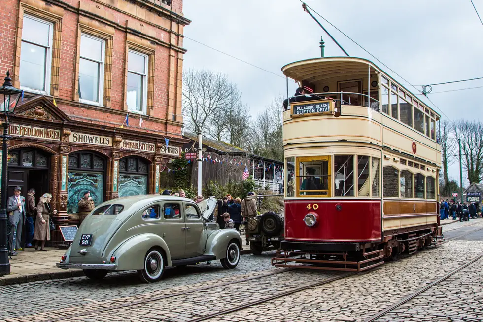 Vintage tram at the National Tramway Museum in Crich