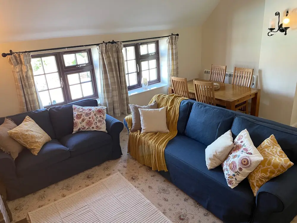 Okeover Apartment double sofa bed in the living room at Callow Top Holiday Park